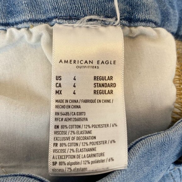 American Eagle Women's Jeans 4 Curvy Hi-Rise Jegging Crop Distressed Blue Denim - Picture 9 of 16